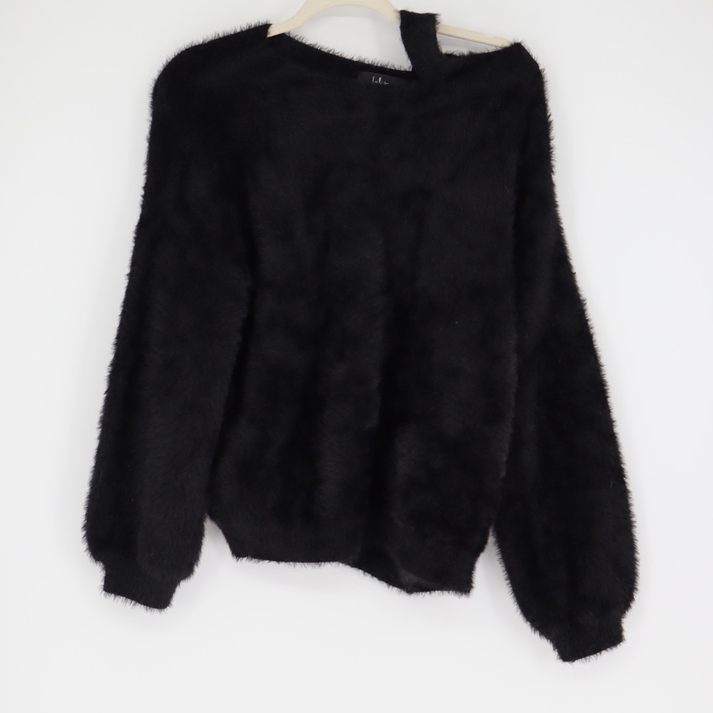 Lulus Women's Favorite Forecast Black Eyelash Knit Cutout Sweater Size Medium